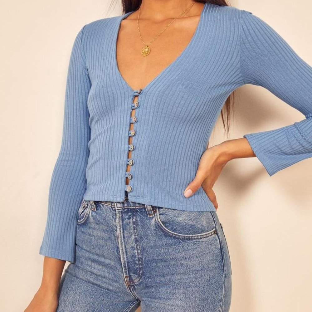 Reformation Gellar Knit Top - Parisian Blue, Small